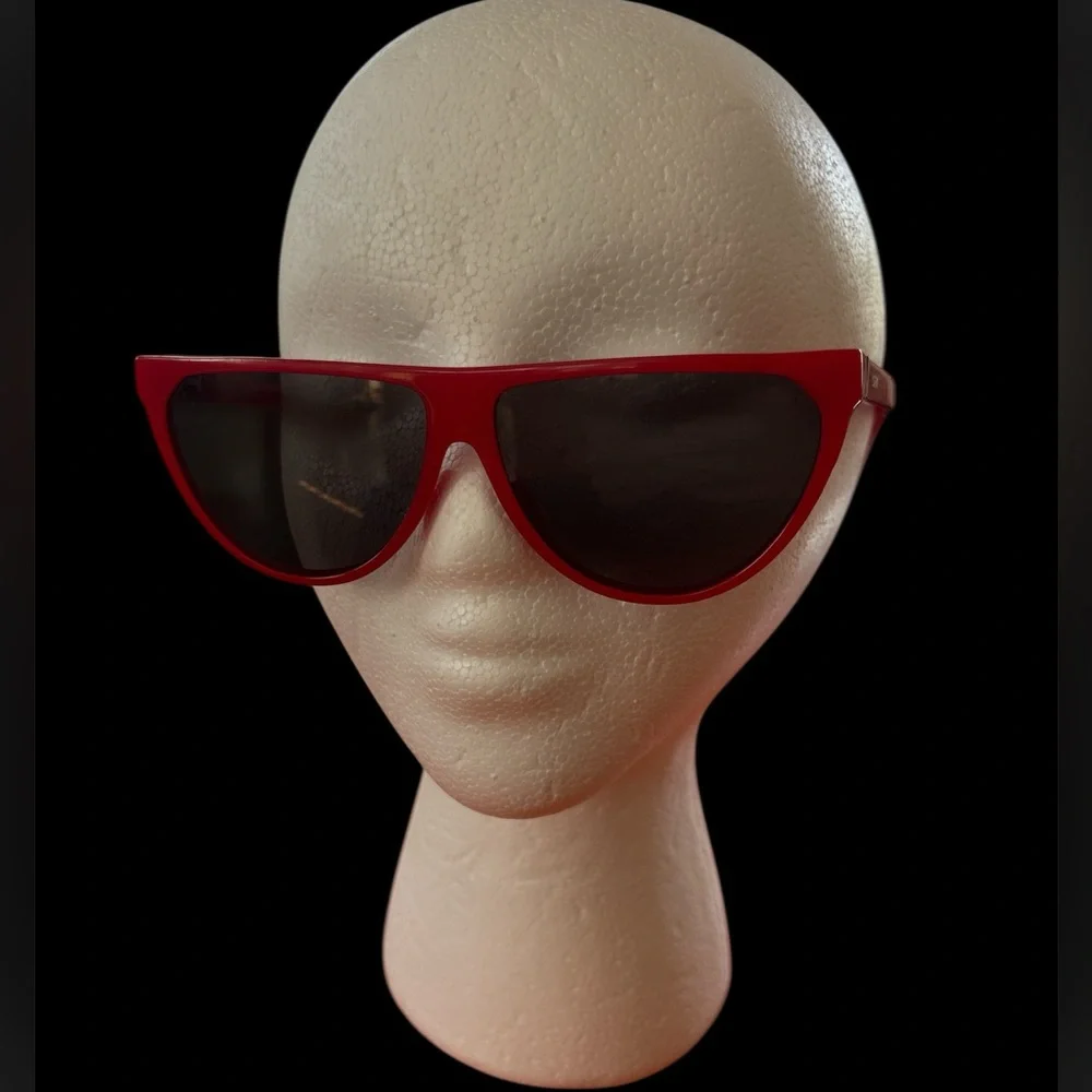 Red Loewe plastic frame black lens flat cat eye sunglasses sunnies gold